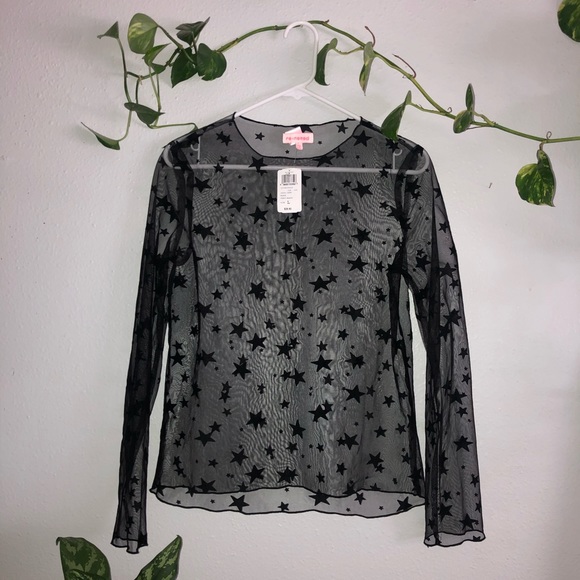 re:named Tops - Black star mesh top